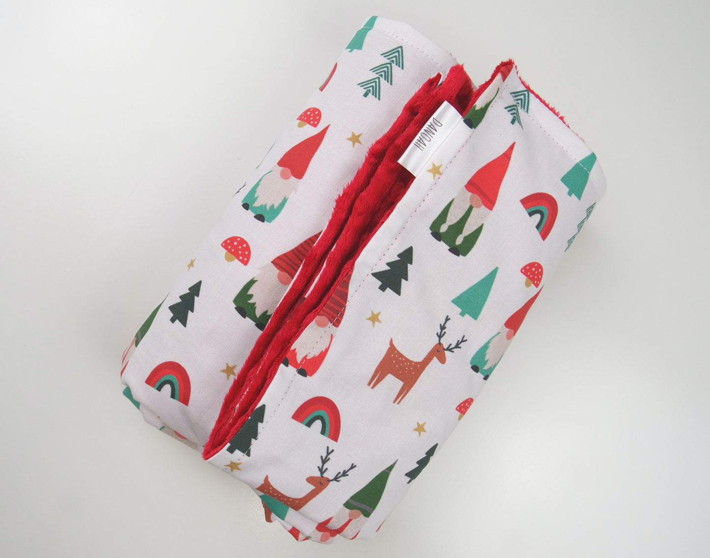 Gnomie Rainbow Christmas Minky Baby Blanket (White)