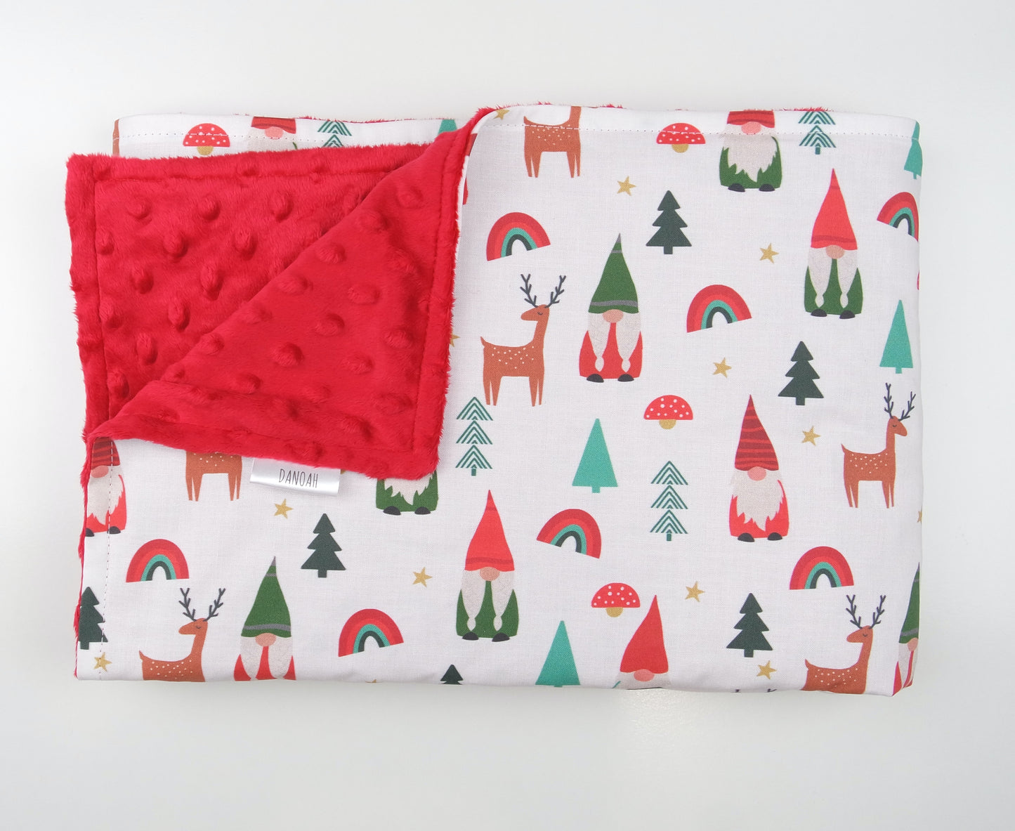 Gnomie Rainbow Christmas Minky Baby Blanket (White)