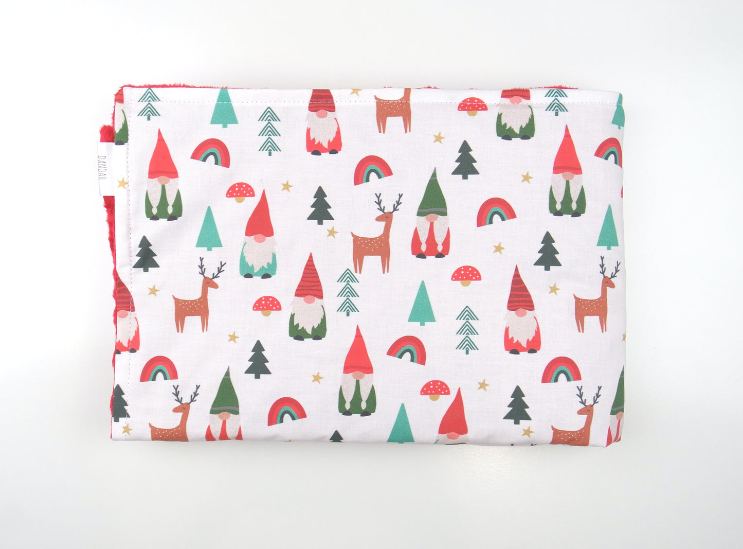 Gnomie Rainbow Christmas Minky Baby Blanket (White)