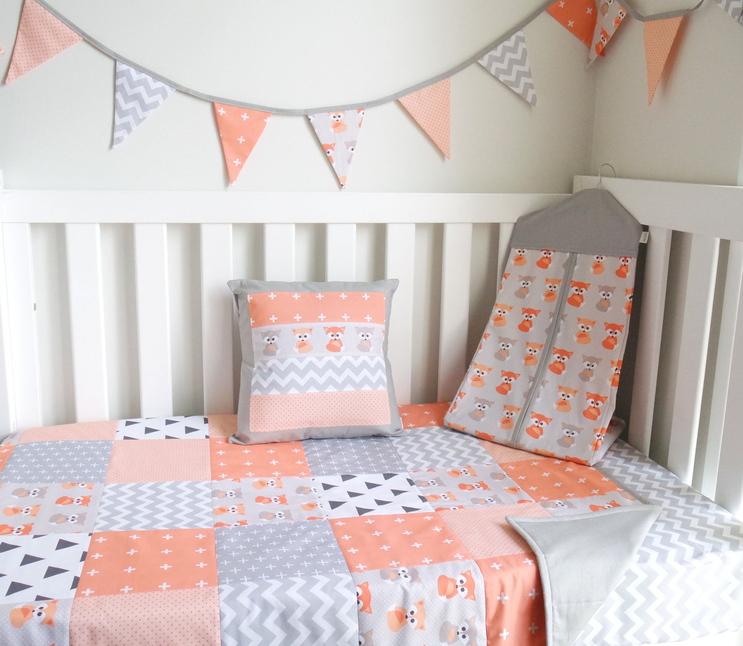 Peach & Grey Foxes Bunting Flags