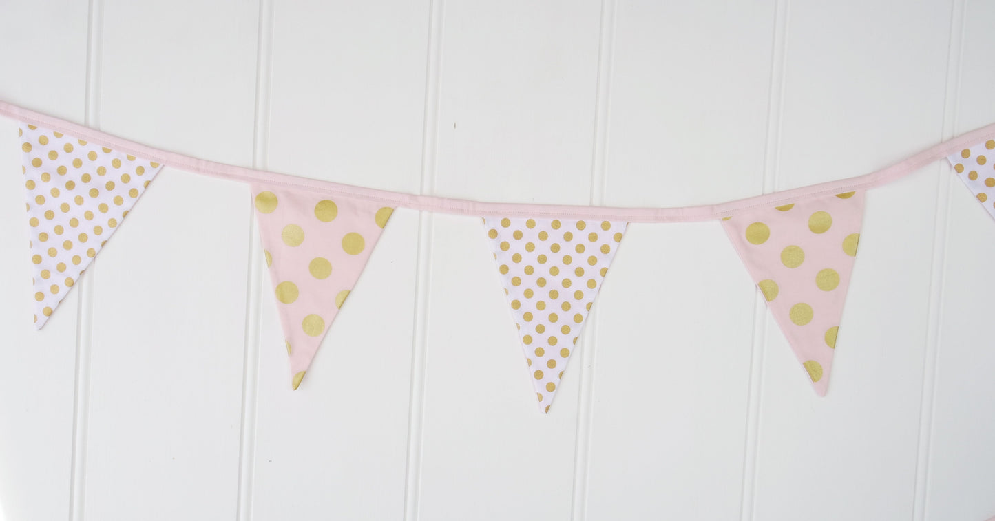 Pink, White & Gold Bunting Flags