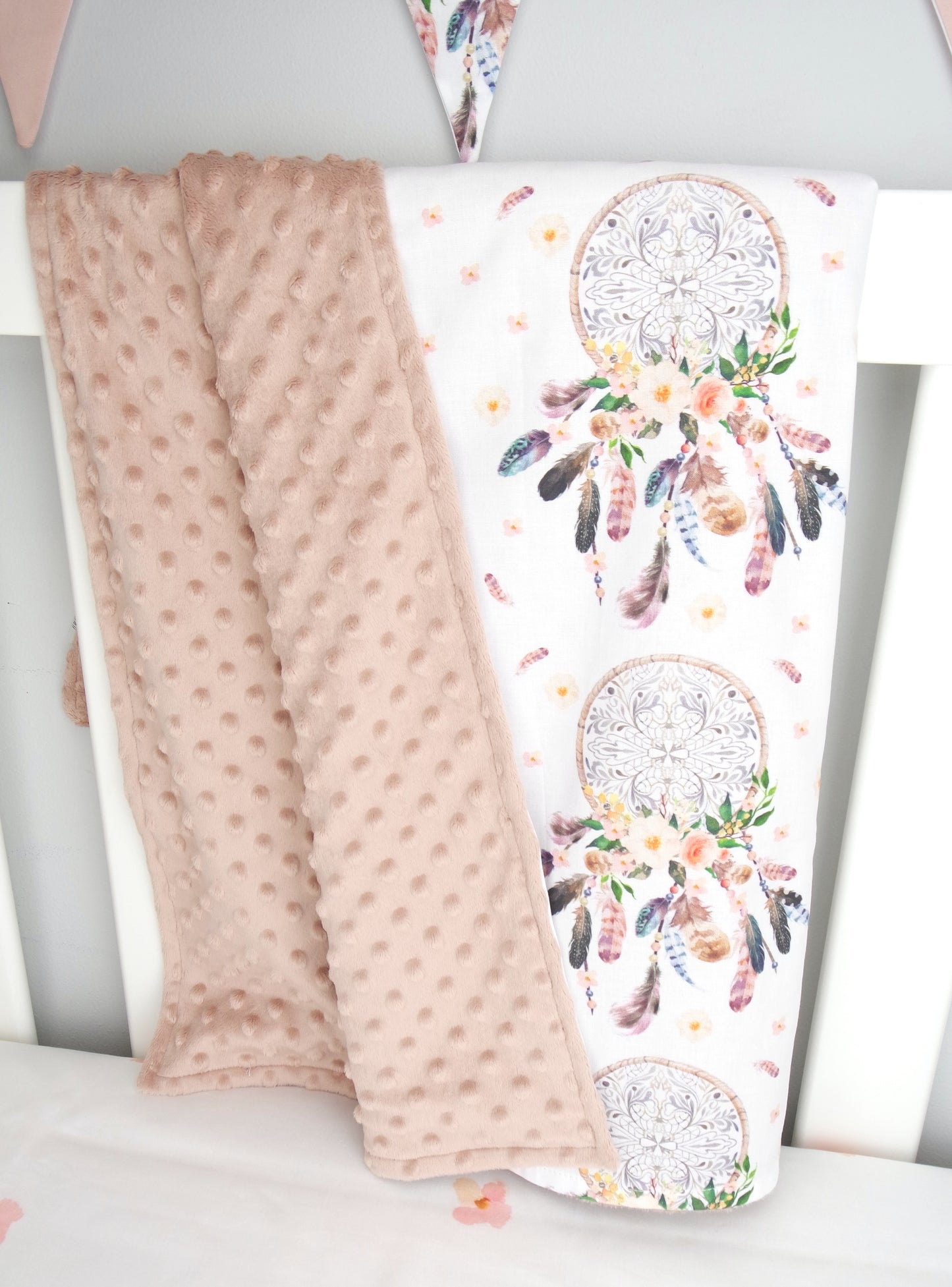 Neutral Dreamcatcher Minky Baby Blanket