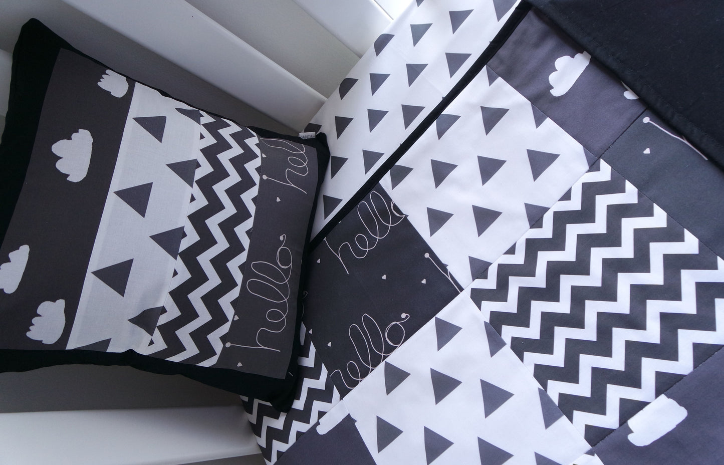 Black & White Hello Clouds Patchwork Quilt