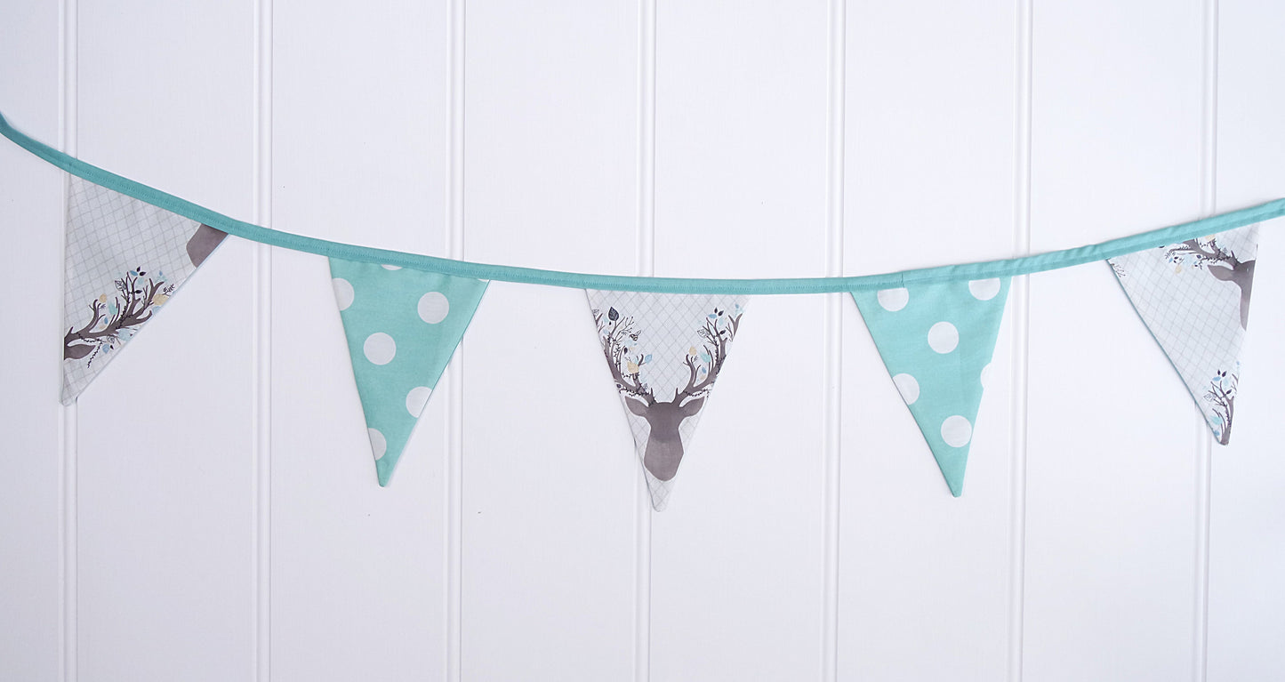 Aqua Deer & Polka Dot Bunting Flags
