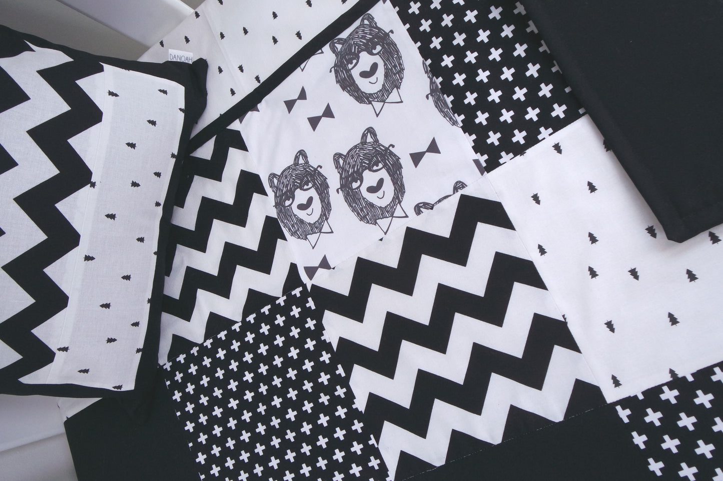 Black & White Bowtie Bear Patchwork Quilt