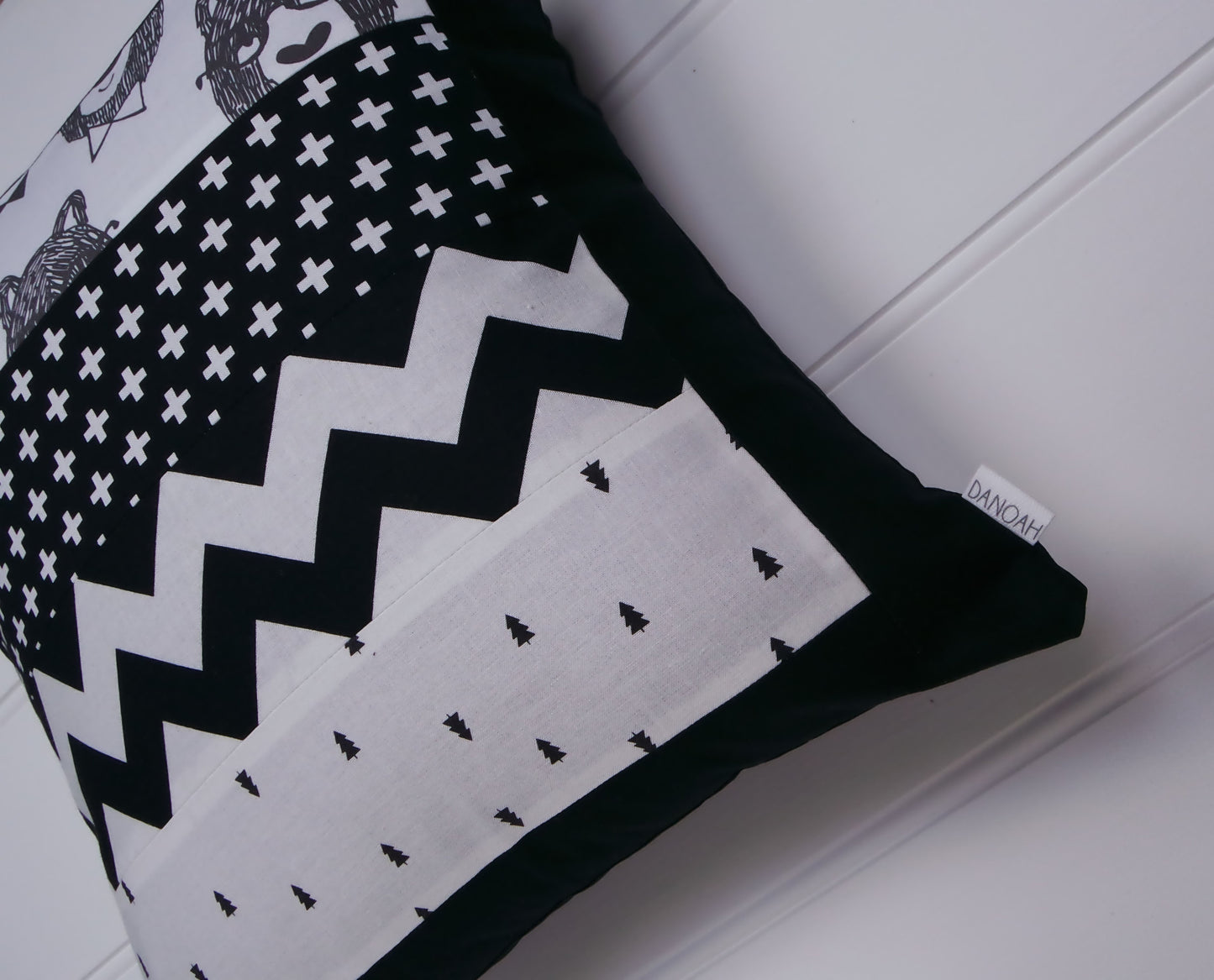 Black & White Bowtie Bear Patchwork Cushion Cover
