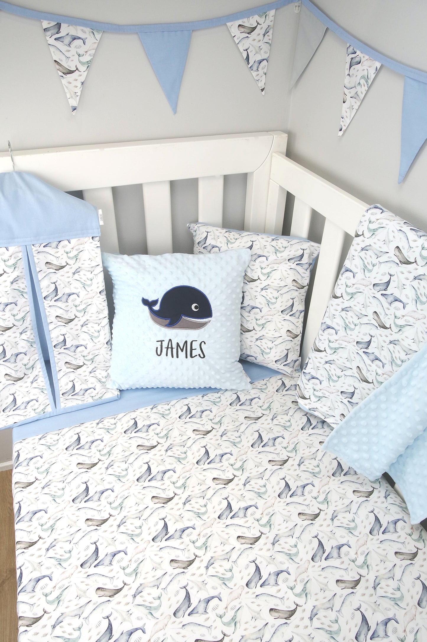 Minky Dot Whale Personalised Cushion Cover