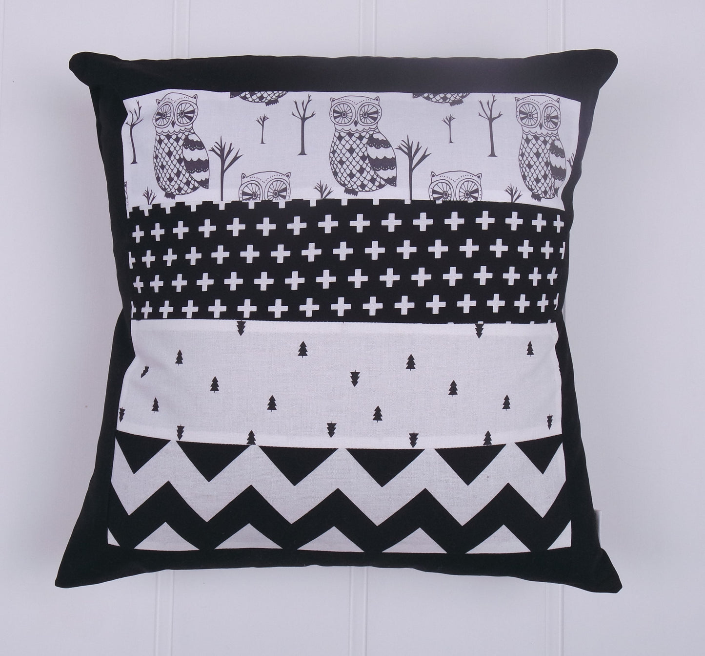 Black & White Owls Patchwork Cushion Cover