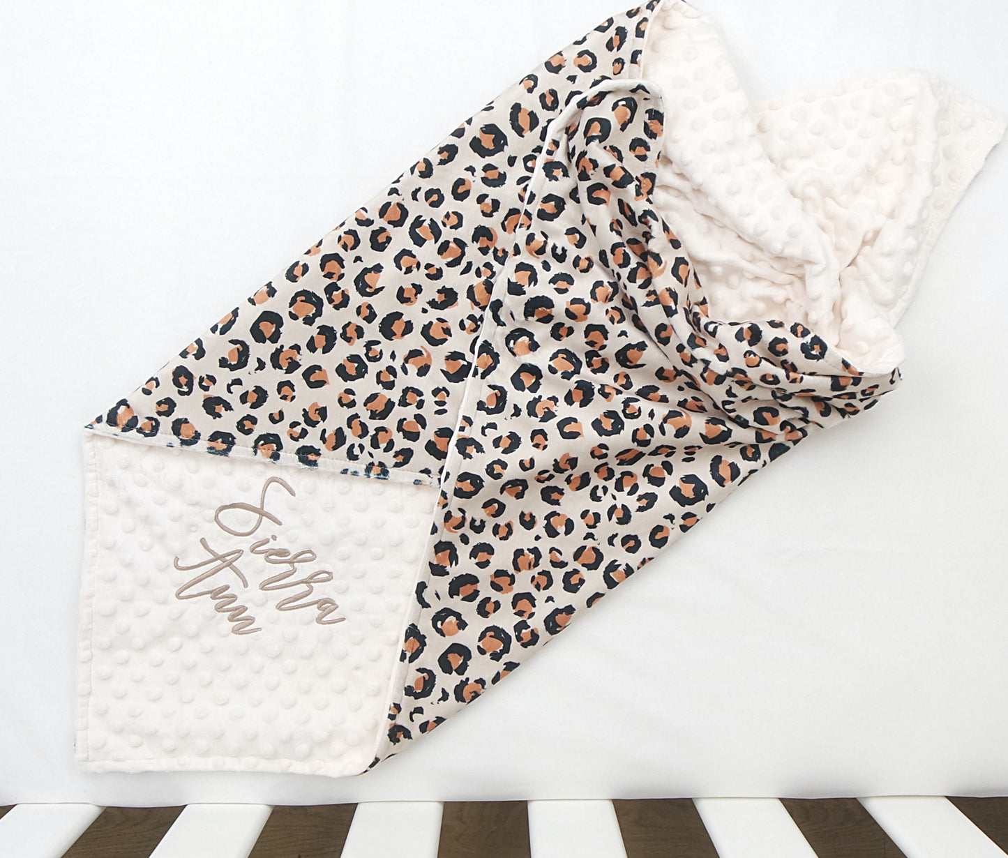 Embroidered Personalised Minky Dot Blanket - "Animal Print"