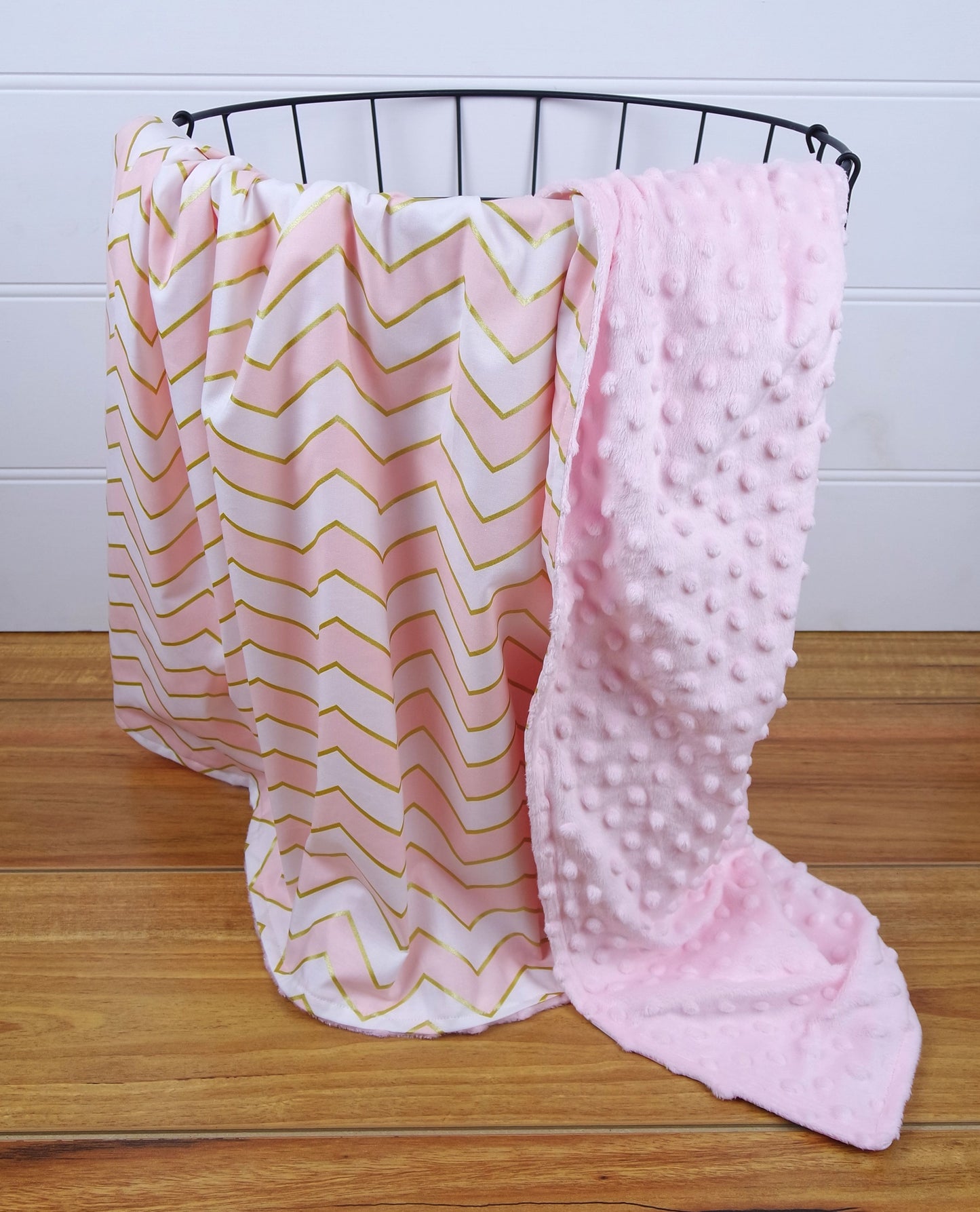 Minky Baby Blanket with Pink & Gold Chevron