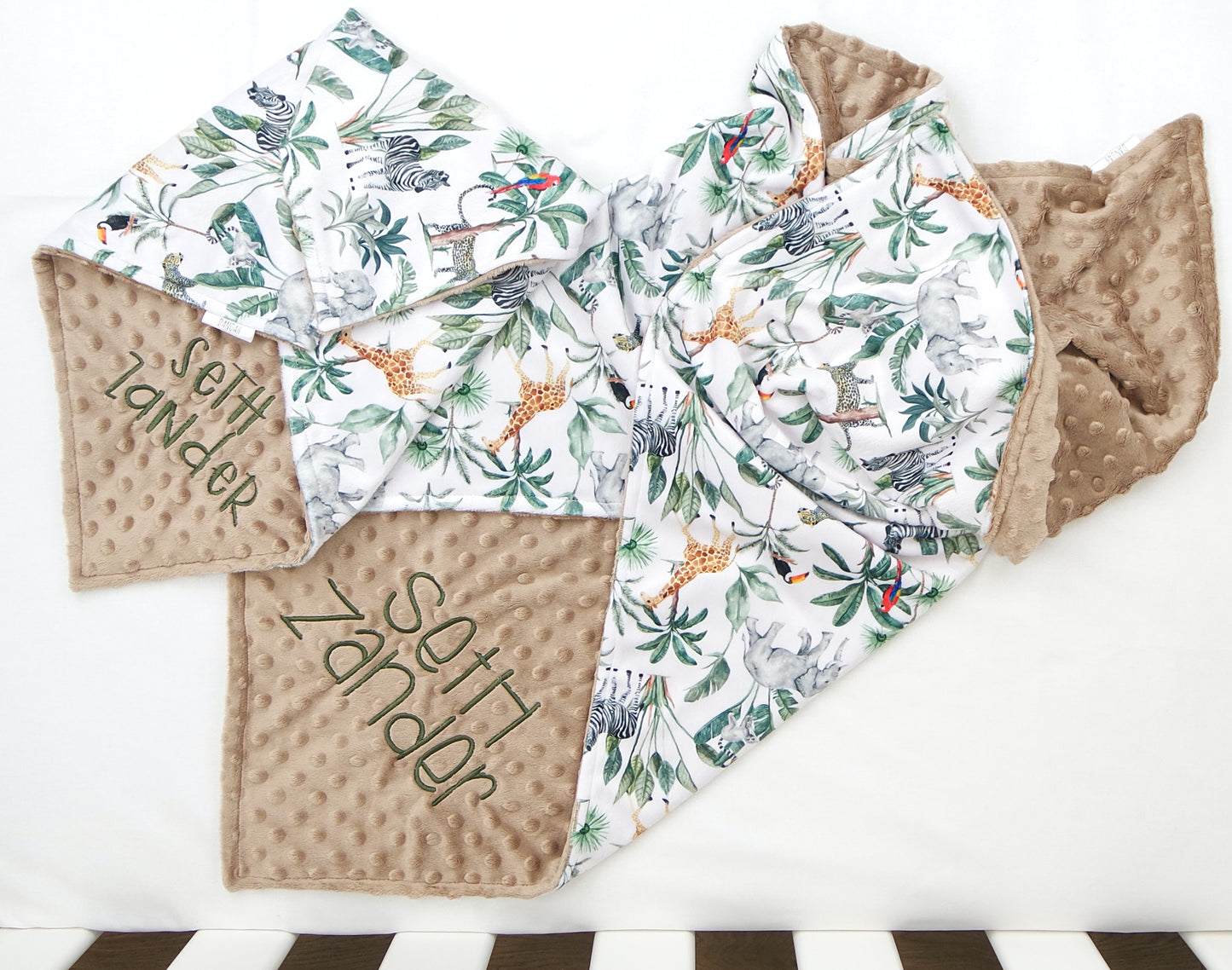 Embroidered Personalised Minky Dot Blanket - "Jungle"