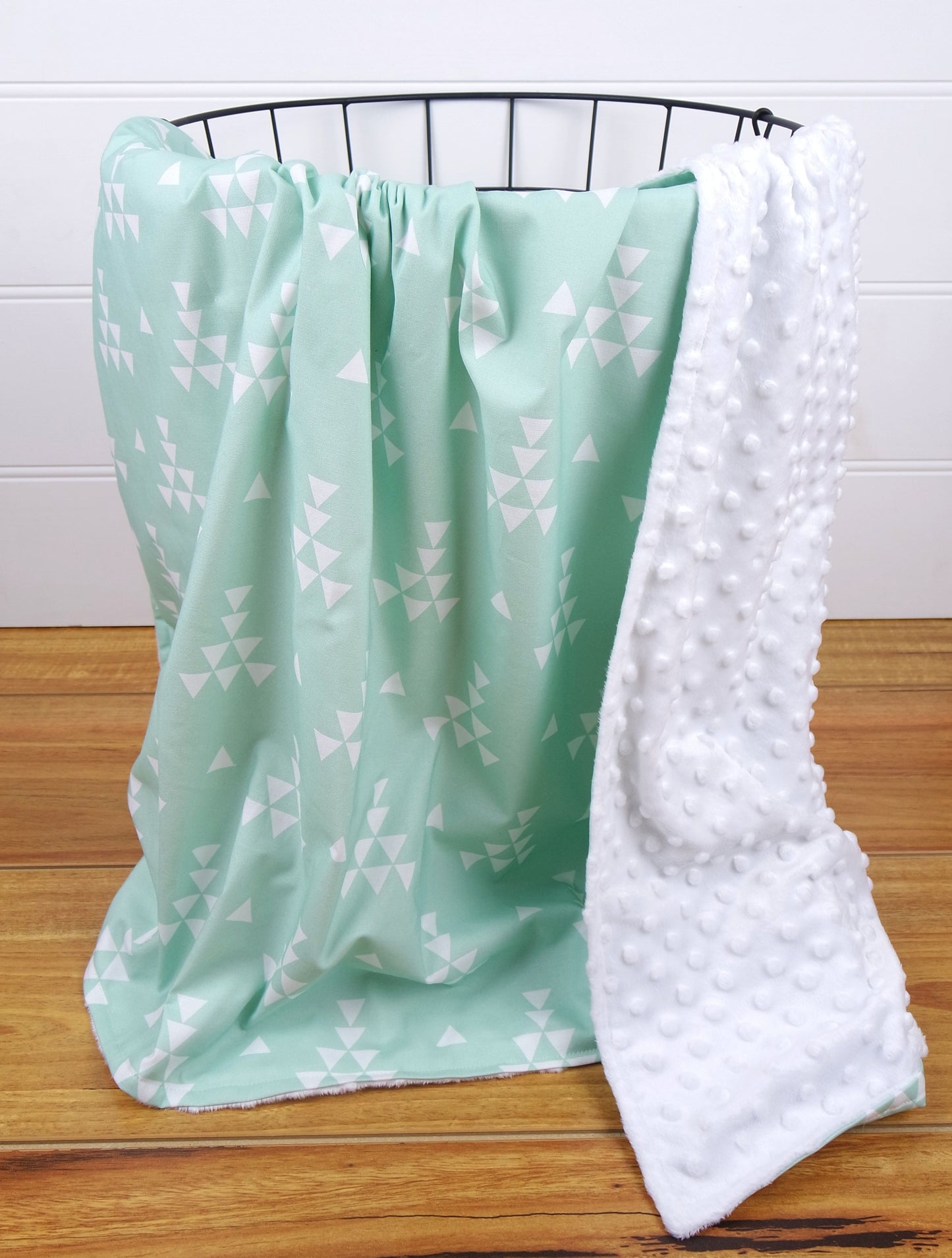 Minky Baby Blanket in Mint Geometric