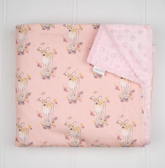 Minky Baby Blanket with Pink Baby Deer