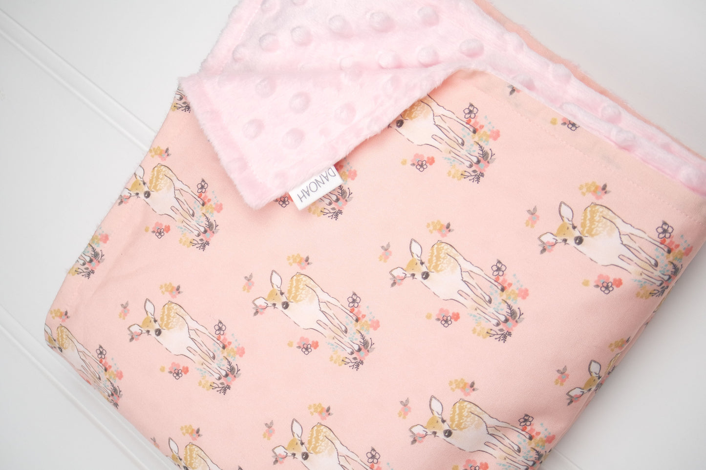 Minky Baby Blanket with Pink Baby Deer