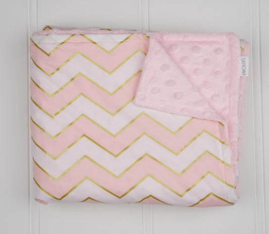 Minky Baby Blanket with Pink & Gold Chevron