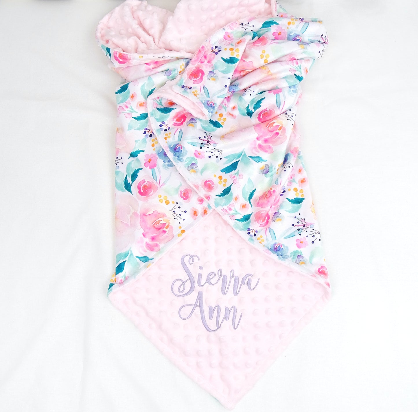 Embroidered Personalised Minky Dot Blanket - "Bright Floral"