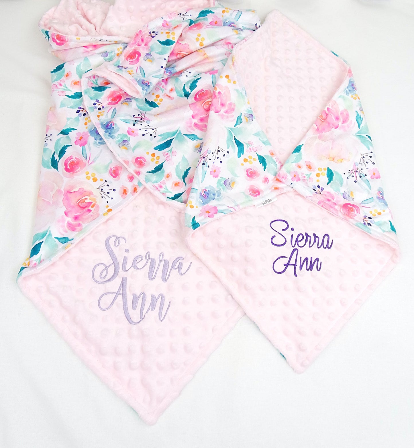 Embroidered Personalised Minky Dot Blanket - "Bright Floral"
