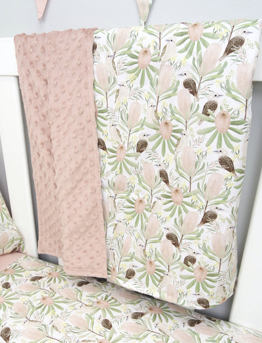Neutral Pink Kookaburra Minky Dot Baby Blanket