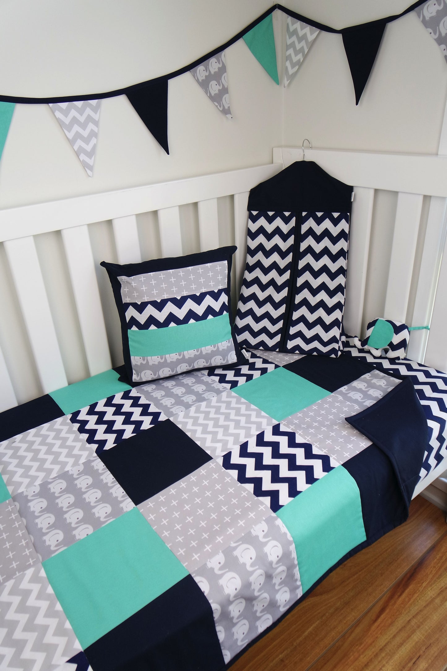 Navy Blue & Teal Elephant Bunting Flags