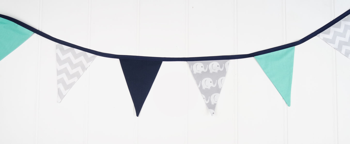 Navy Blue & Teal Elephant Bunting Flags