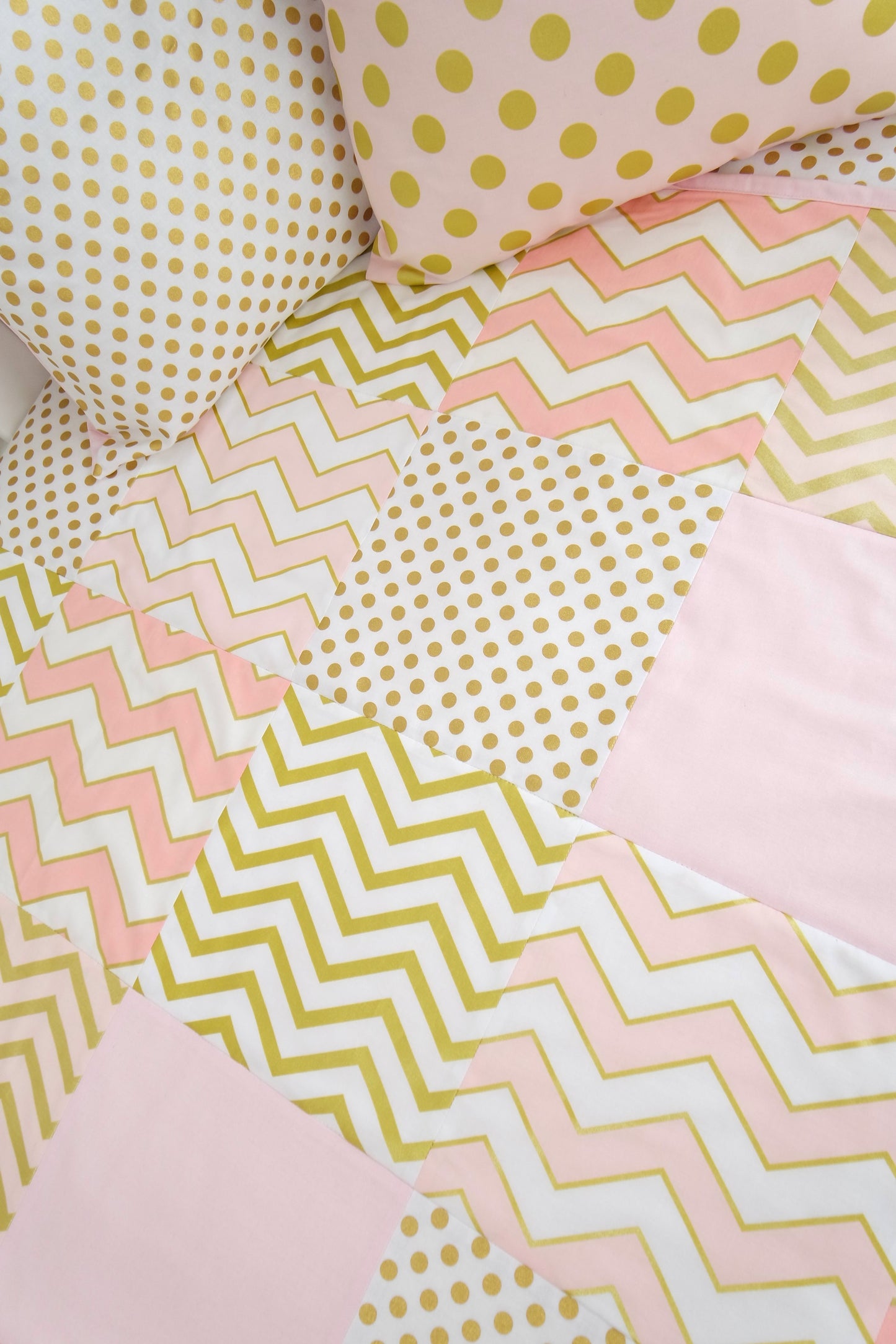 Pink & Gold Glam Patchwork Quilt