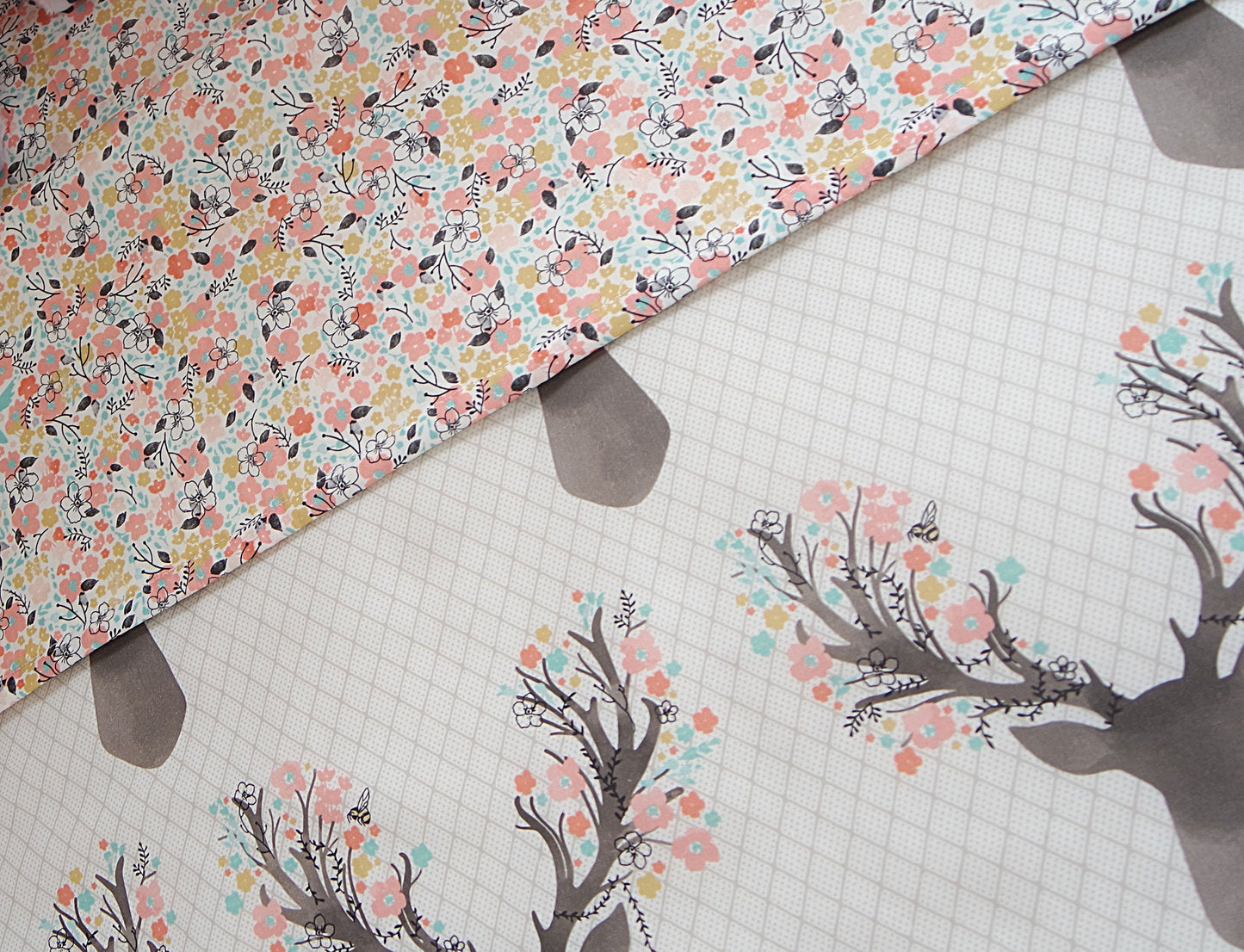 Deer Head & Pastel Flowers Reversible Cot Quilt