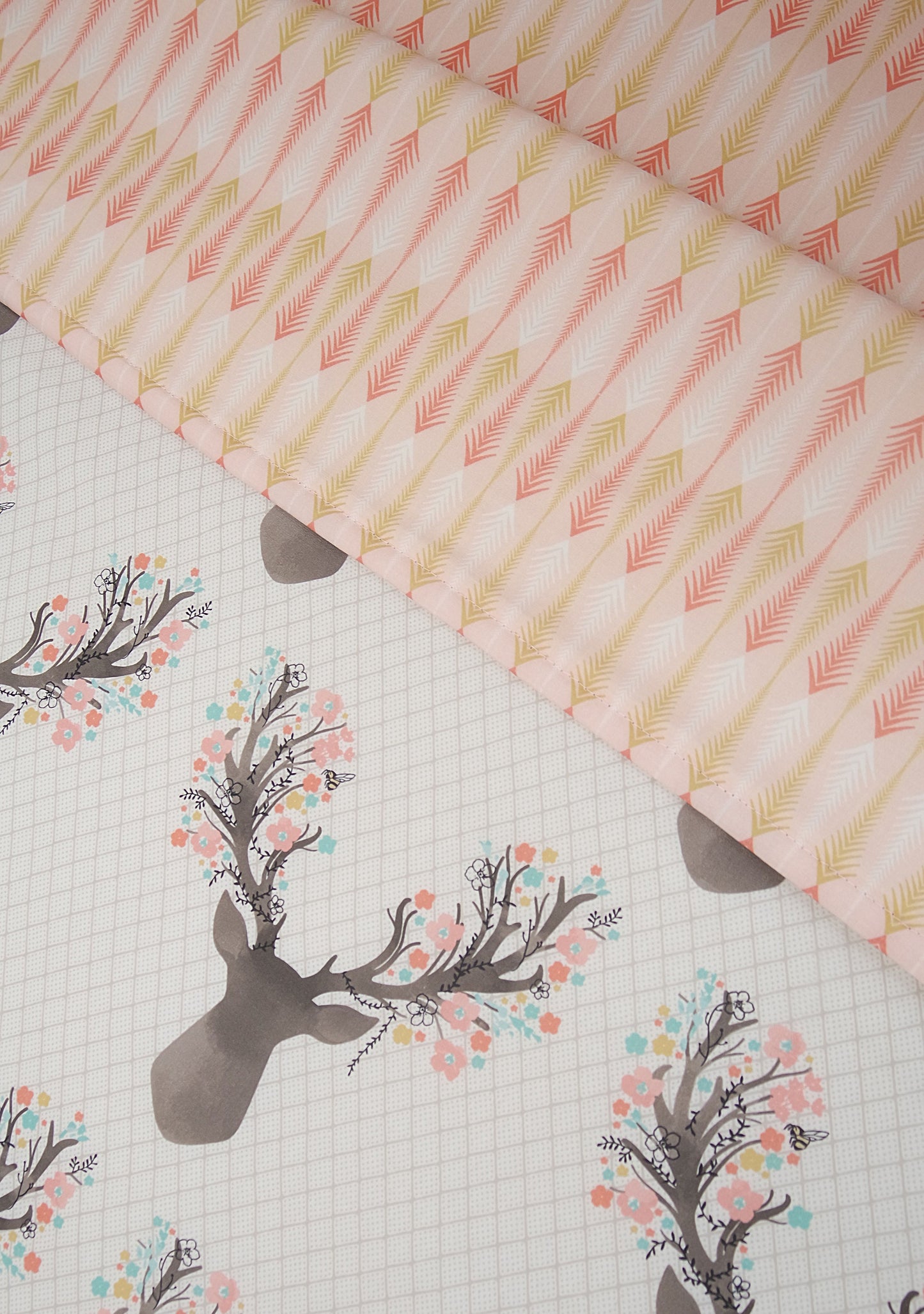Deer Head & Pink Gold Arrow Reversible Cot Quilt