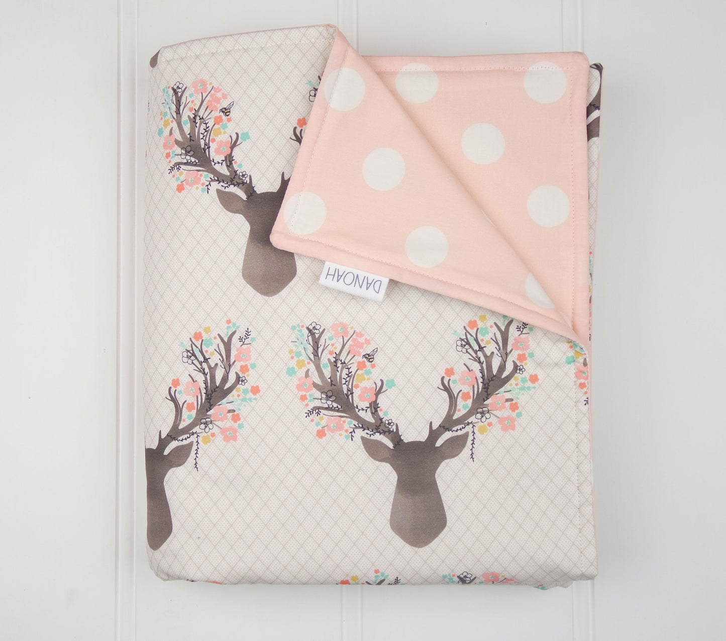 Deer Head & Pink Polka Dot Reversible Cot Quilt