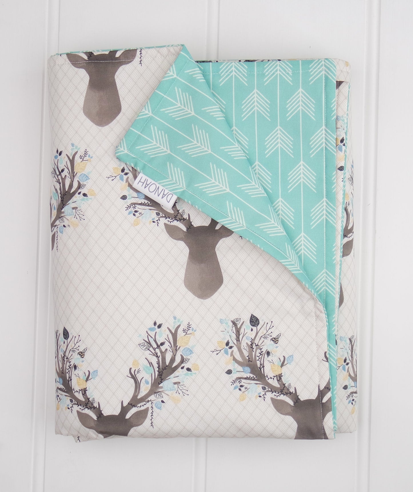 Deer Head & Aqua Arrow Reversible Cot Quilt
