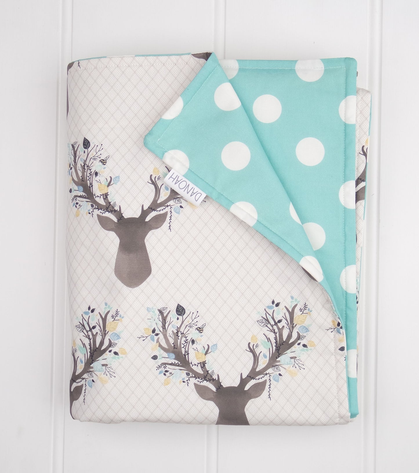 Deer Head Reversible Cot Quilt with Dots or Arrows