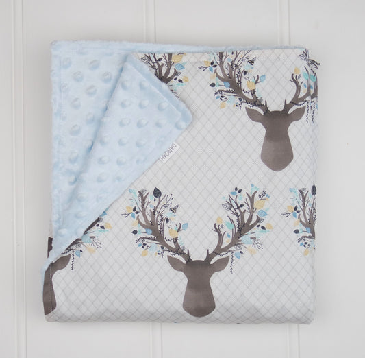 Minky Baby Blanket with Blue Deer Heads