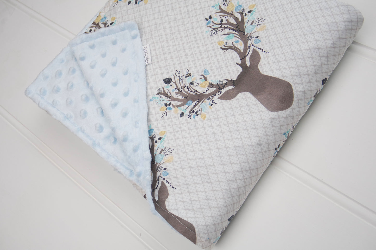 Minky Baby Blanket with Blue Deer Heads