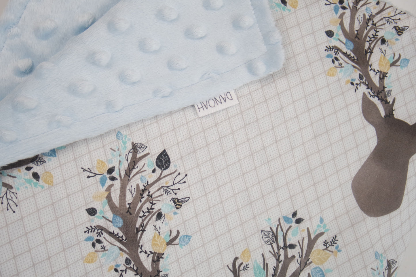 Minky Baby Blanket with Blue Deer Heads
