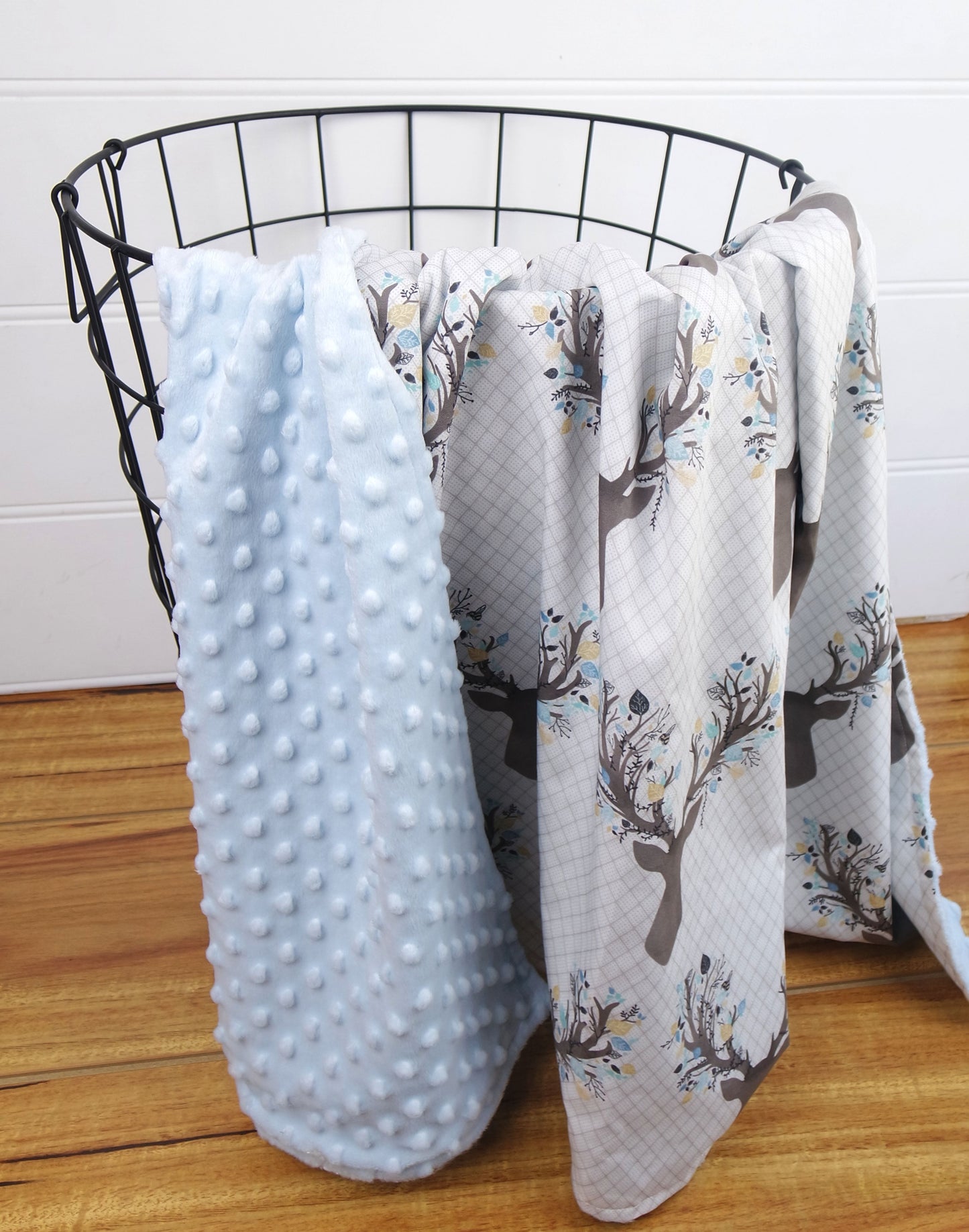 Minky Baby Blanket with Blue Deer Heads