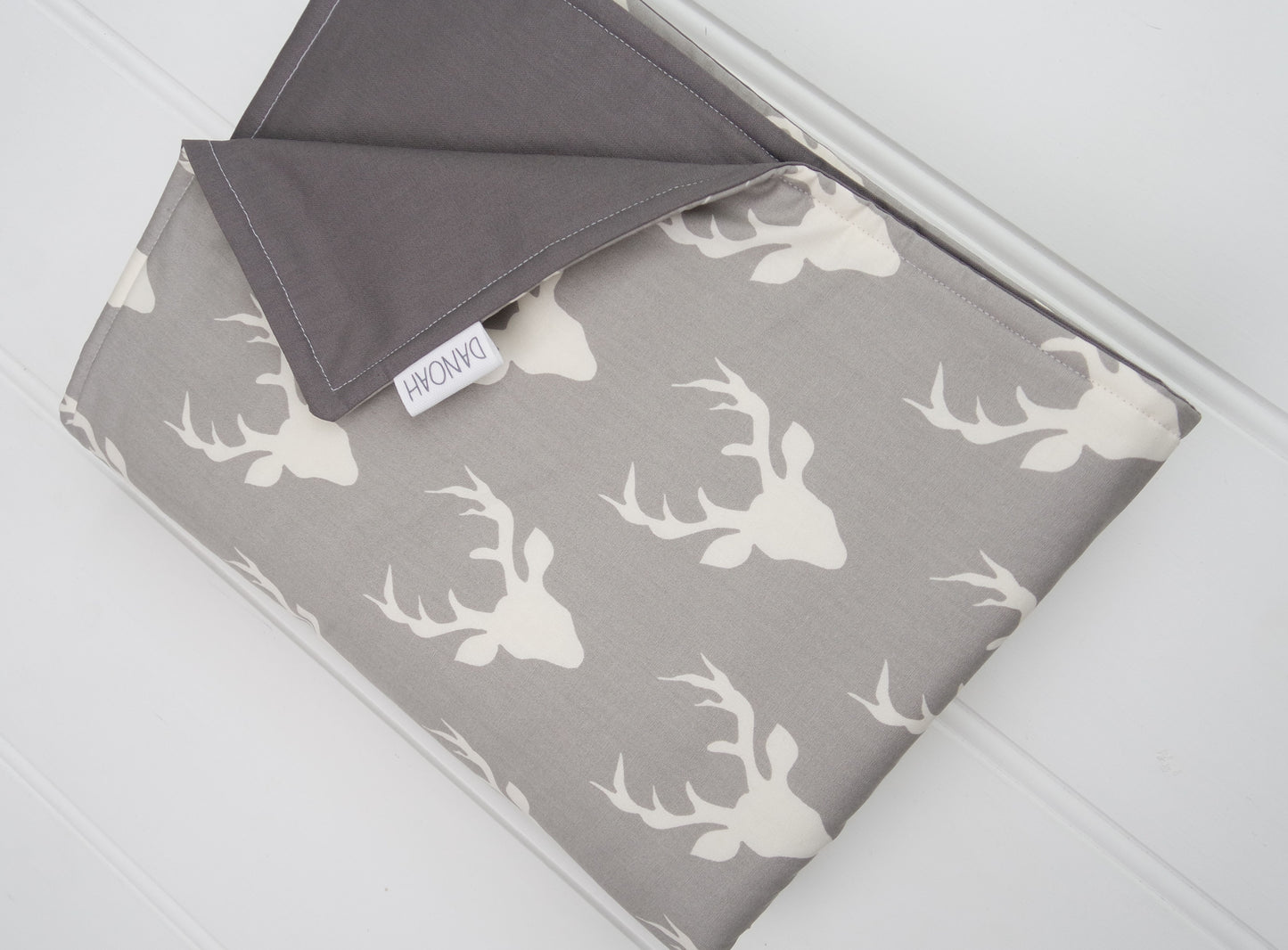 Grey Deer Head Reversible Cot Quilt
