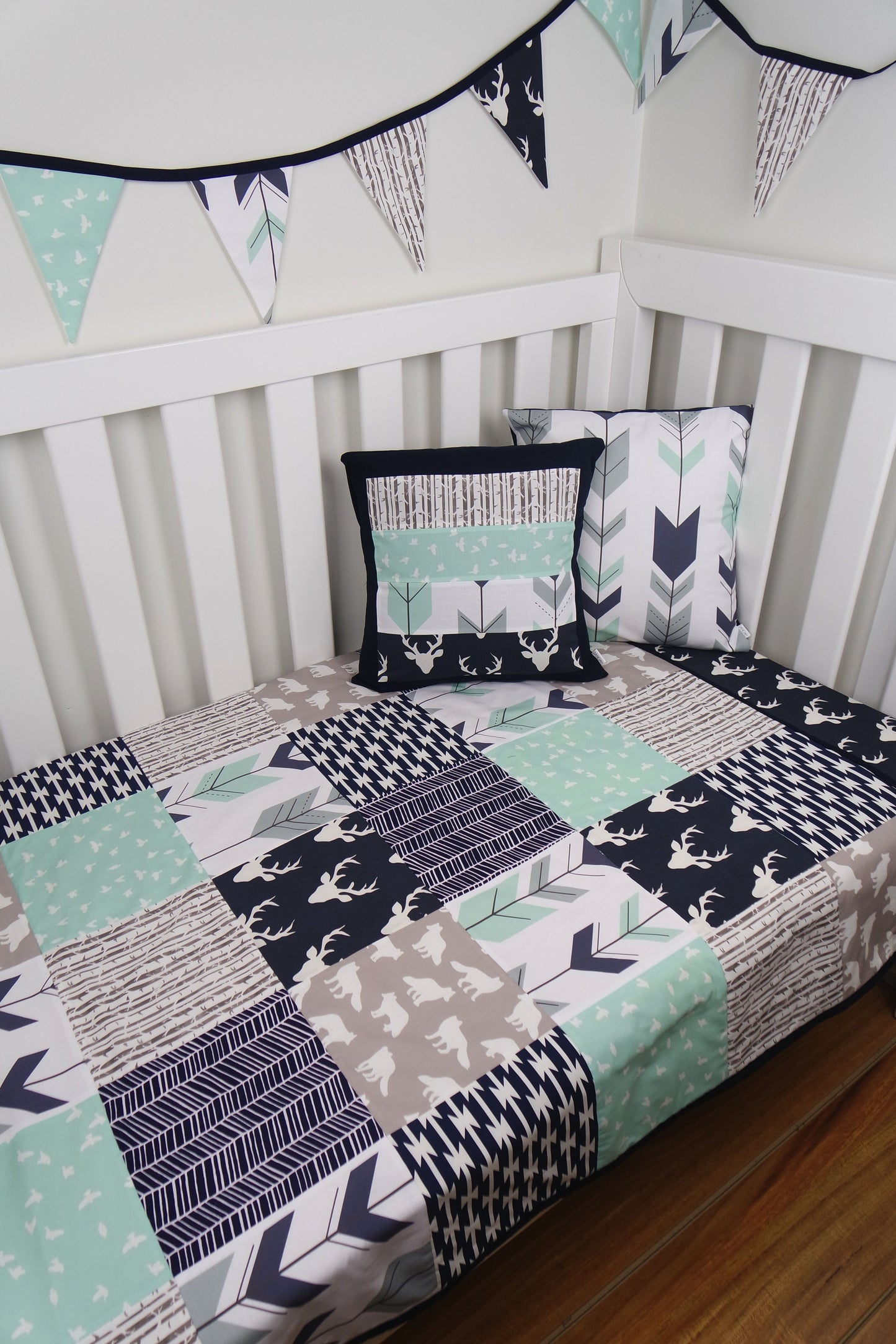 Navy & Mint Woodland Patchwork Quilt