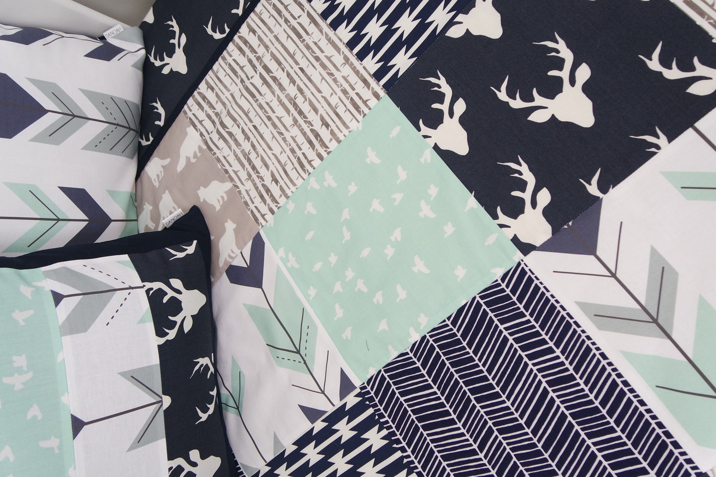 Navy & Mint Woodland Patchwork Quilt