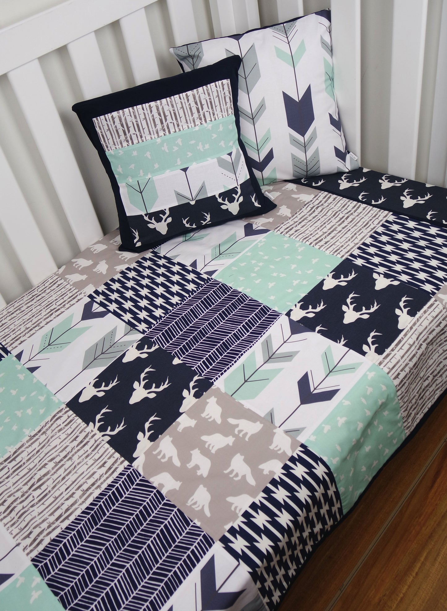 Navy & Mint Woodland Patchwork Quilt