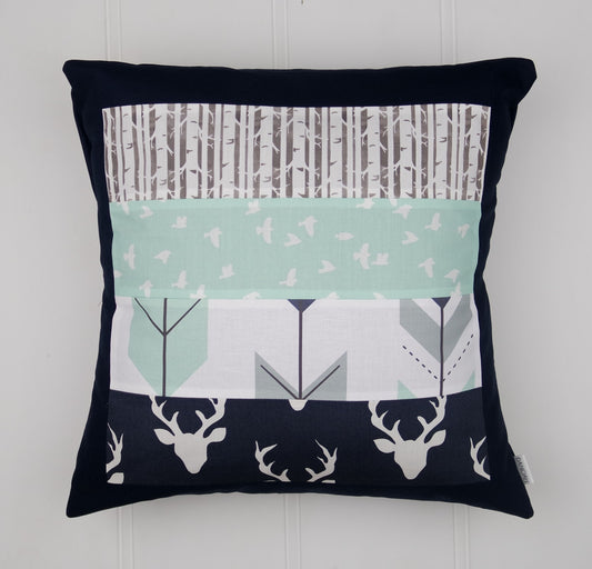 Navy & Mint Woodland Cushion Cover