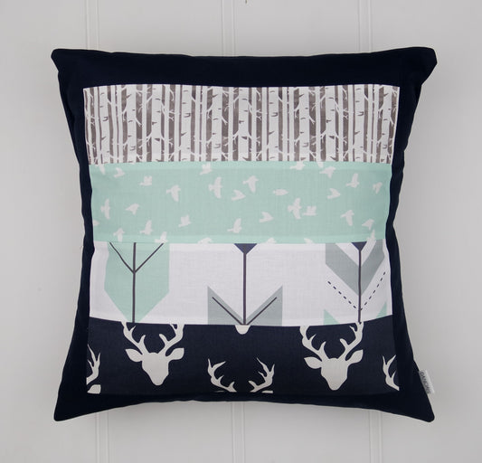 Navy & Mint Woodland Cushion Cover