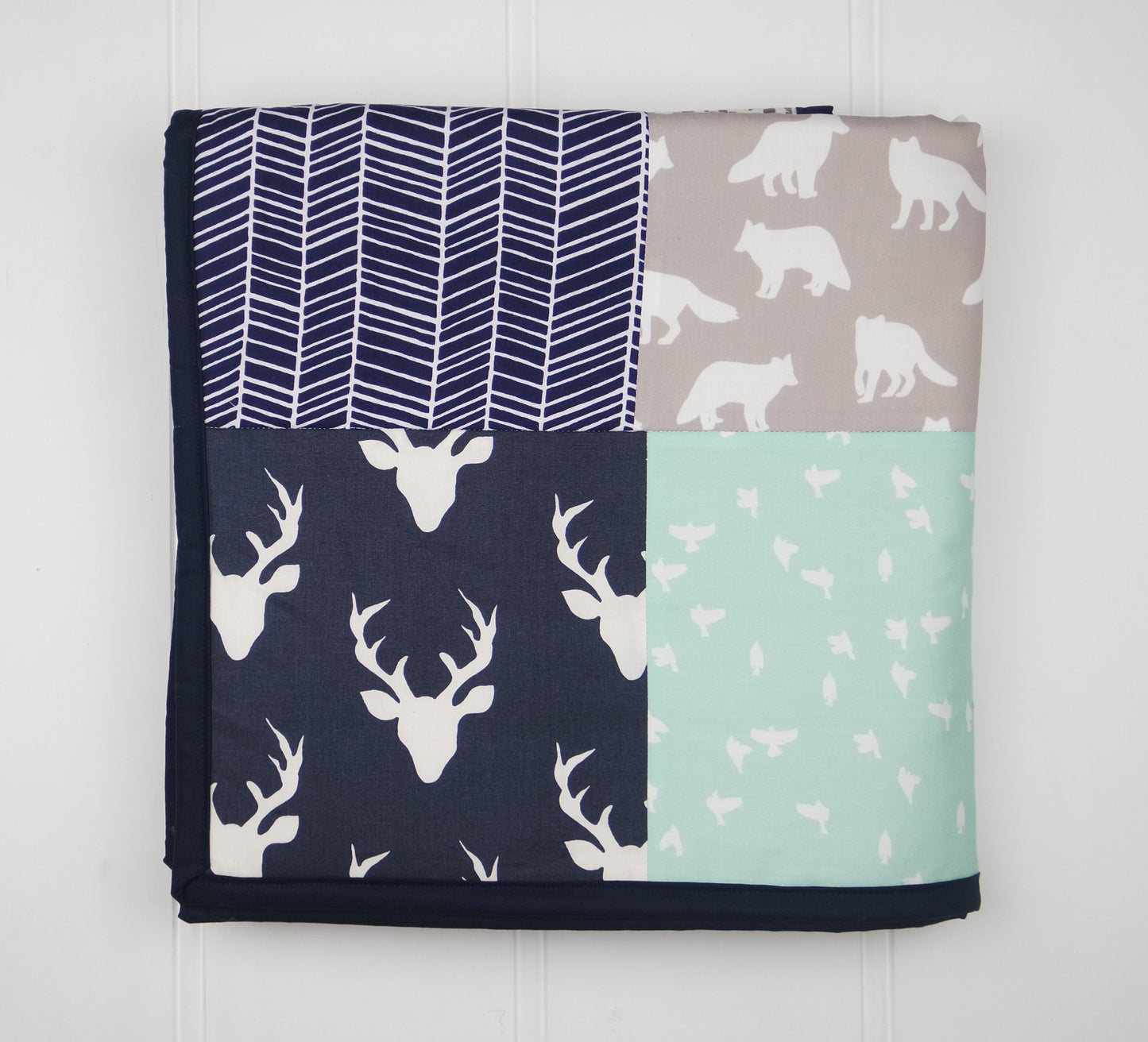 Navy & Mint Woodland Patchwork Quilt