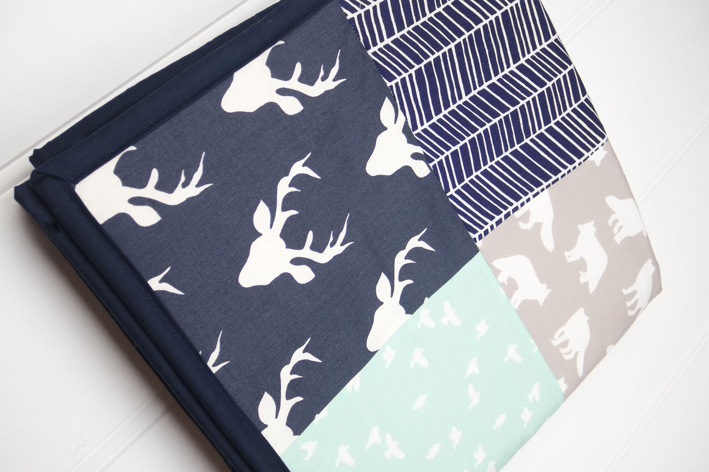 Navy & Mint Woodland Patchwork Quilt