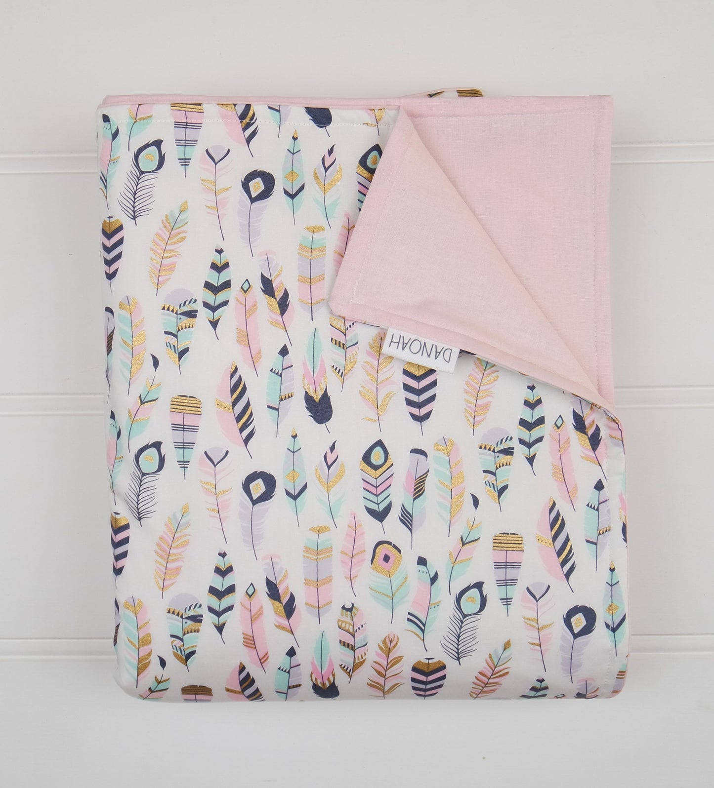 Pastel & Gold Feathers Cot Quilt