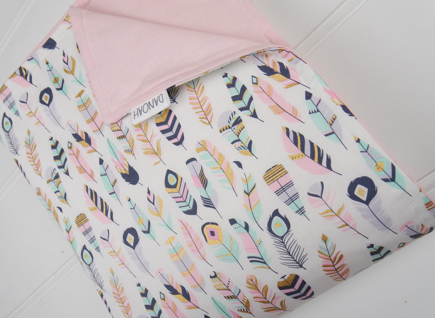 Pastel & Gold Feathers Cot Quilt