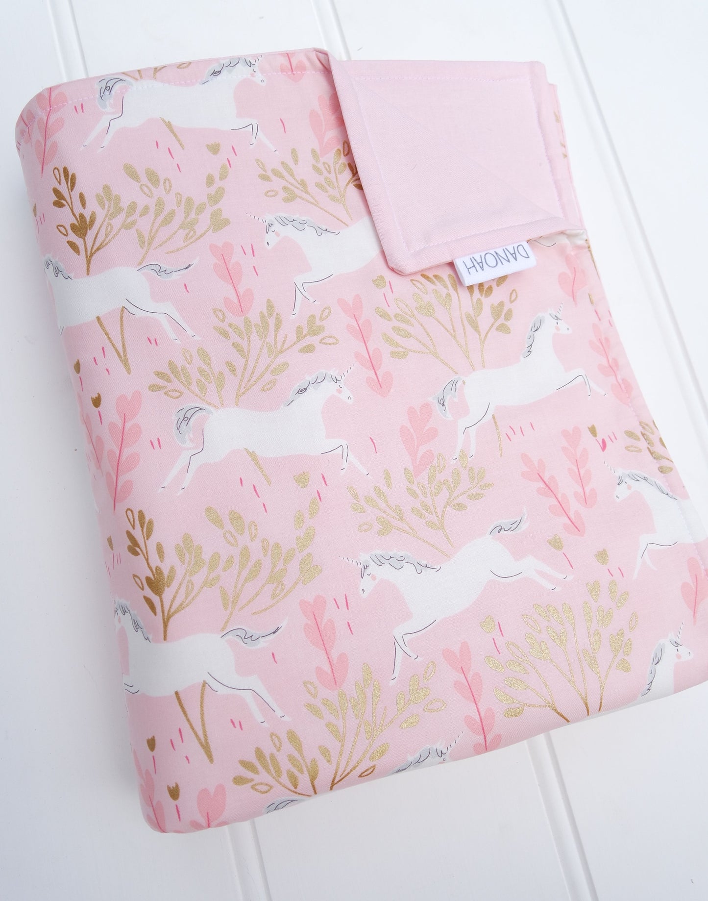SALE - Pink & Gold Unicorn Cot Quilt