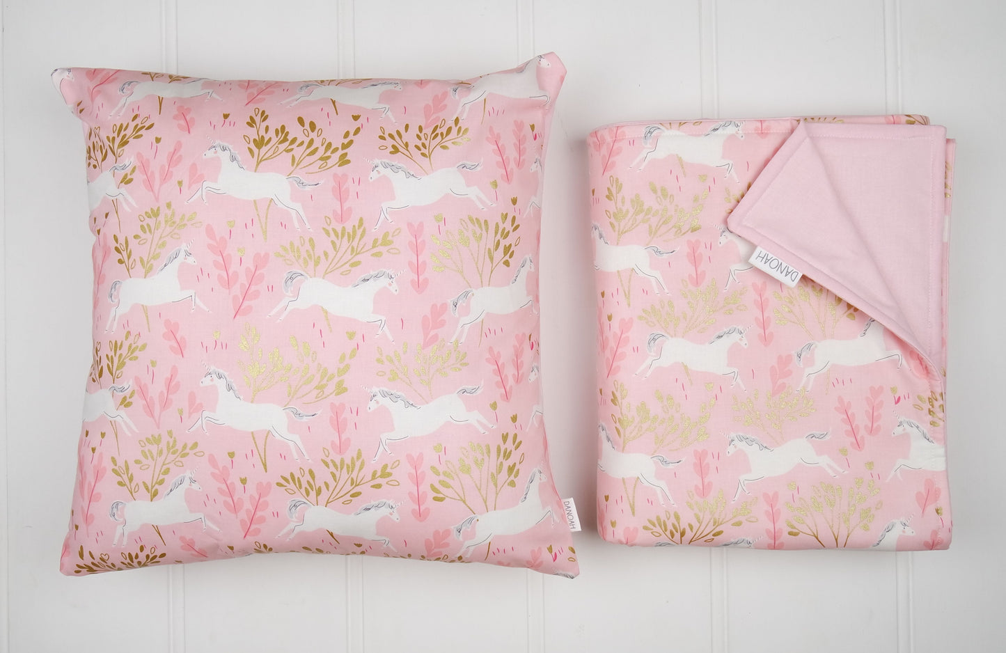 Pink & Gold Unicorn Reversible Cot Quilt