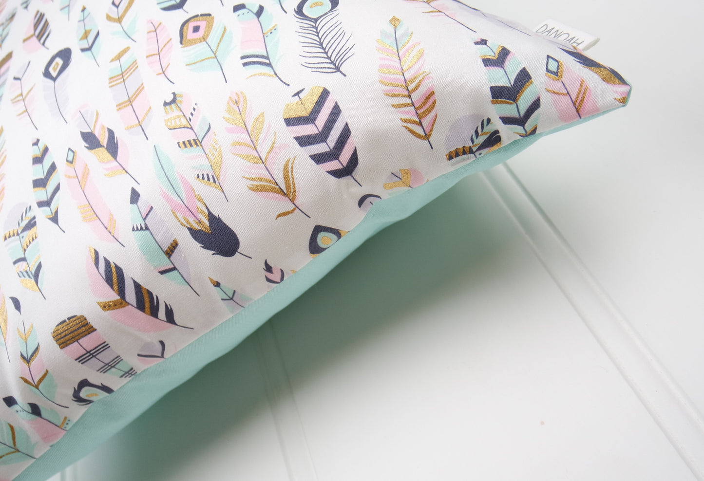 Pastel & Gold Feather Cushion Cover