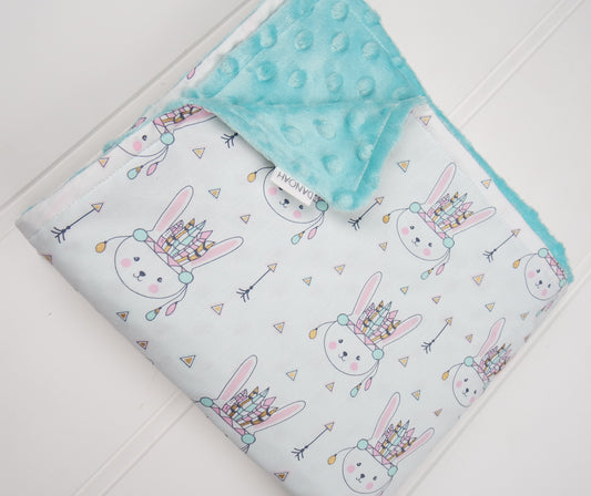 *50% OFF* - Minky Baby Blanket with Pastel Indian Bunnies