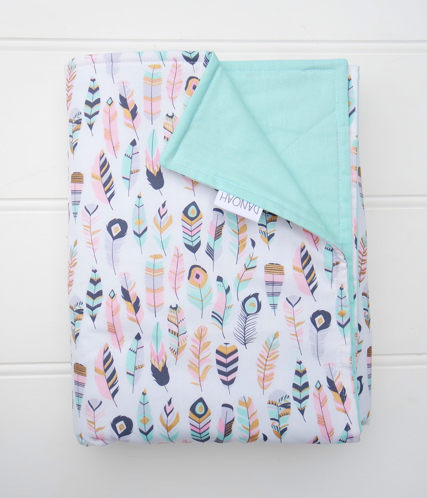 Pastel & Gold Feathers Cot Quilt