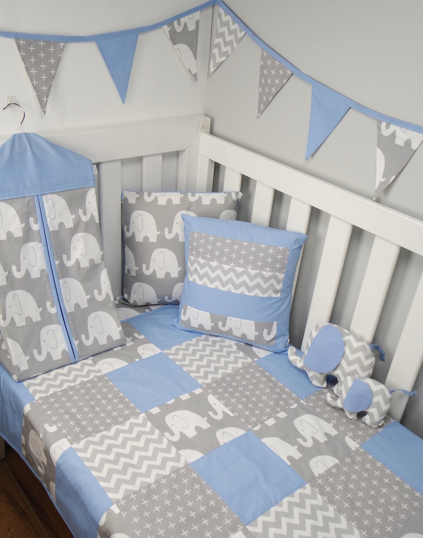Baby Blue & Grey Elephant Patchwork Quilt